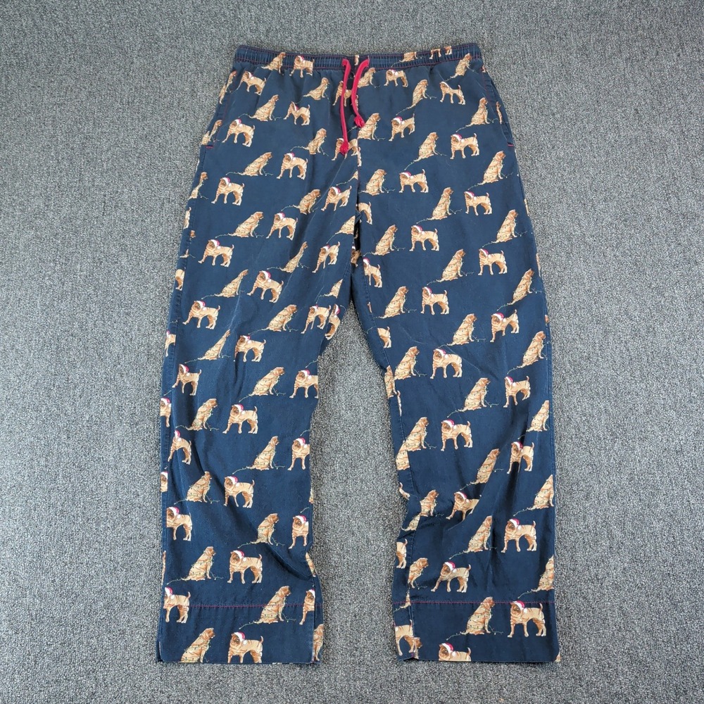 Gap Christmas Pug Dog Pajama Pants Mens XL Navy Blue Cotton Holiday Sleepwear